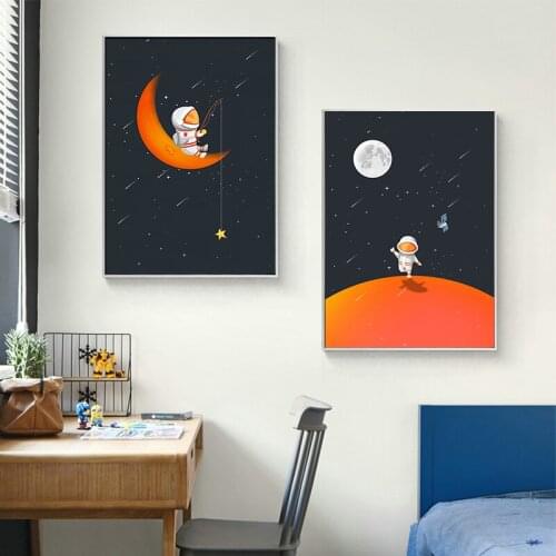 Space Journey Modern Minimalist Orange Planet Canvas Painting ChildrenS Room Boy Room Bedroom Decoration Wall Art Poster