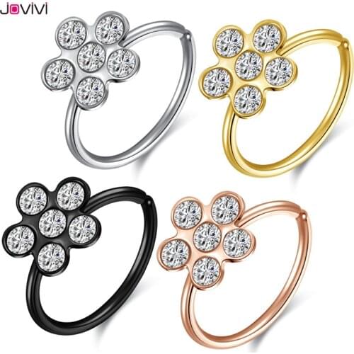 JOVIVI Stainless Steel with Rhinestone Flower Nose Septumn Ring Lip Ring Eyebrow Ring Multifunction Body Piercing Jewelry 20G