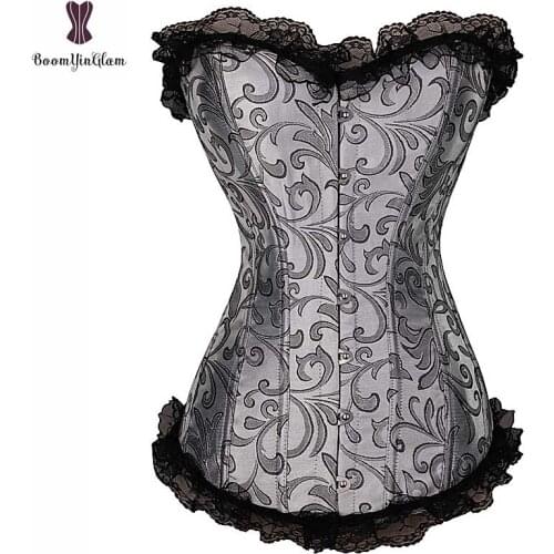 Lace Up Brocade Corset Top Floral Front Buckle Closure Corselet Outwear Sexy Women Bustiers Overbust Waist Trainer Body Shaper
