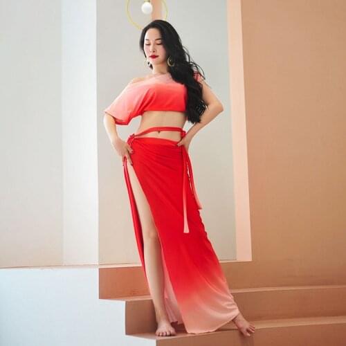 Summer Gradient Printed Belly Dance Costume High-level Sexy Dance Group Performance Costume Women belly dance set suit