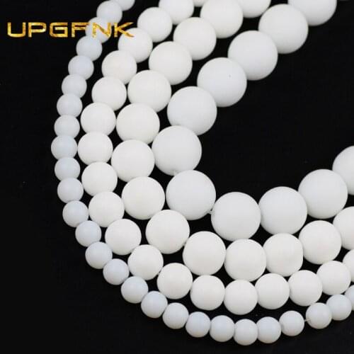 Natural White Matte Porcelain Stone Round Loose Spacer Beads For Jewelry making DIY Bracelet Necklace Strand 15'' 6 8 10 12mm