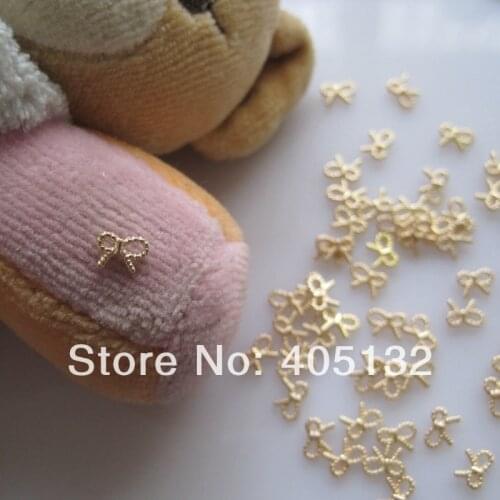 MD-605 3D 50pcs/bag Nail Decoration Metal Gold Mini Bow Metal Nail Art Decoration