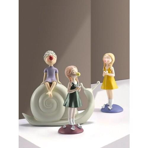 Modern Lovely Bubble Girl Snail Resin Miniature Figurines Abstract Character Art Crafts Fairy Garden Ornaments Home Decoration