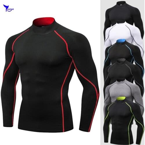 Long Sleeve Stand Collar Dry Fit Mens Running Shirts Compression Rashguard Male Gym T Shirt Sport Training Crossfit Fitness Tops