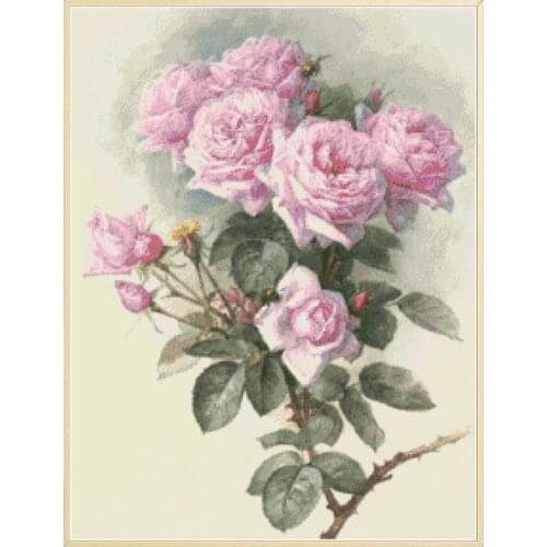 Pink Rose Cross Stitch Embroidery Kits 11CT 14CT Printed Canvas Needlework Sewing Crafts DIY Handmade Home Decorations Paintings