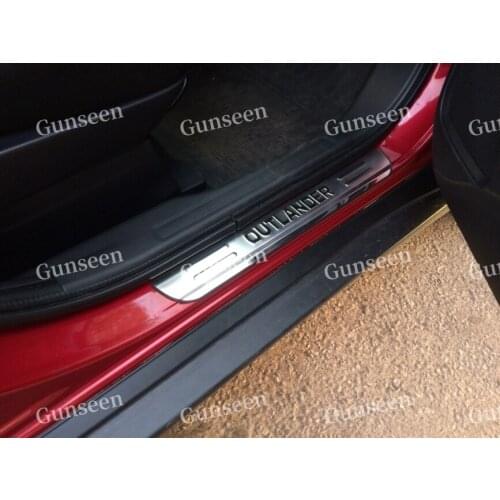 For Mitsubishi Outlander Accessories Door Sill Protector Pedal Car Scuff Plate Styling Sticker 2013 2016 2017 2018 2020 2021