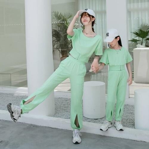 2021 new summer mother daughter matching clothes short sleeve T-shirts sport casual pants korean