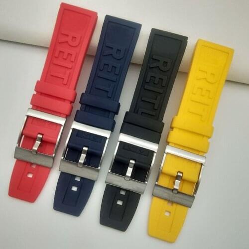 Top Quality Black Blue Red Yellow Silicone Rubber Watchband 22mm 24mm Watch Band Bracelet For navitimer/avenger/Breitling strap