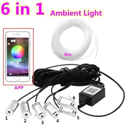 Fiber Optic Band RGB LED Strips Ambient Light APP Bluetooth Control for Car Interior Atmosphere Light Lamp 8 colors DIY Music 8M