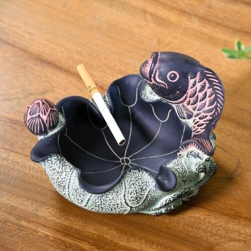 Creaive goldfish and lotus old-fashioned resin ashtray Pastoral Classic Ashtrays