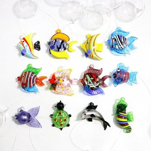 Floating Glass Tropical Fish Figurines Sea Style Cute Vivid Marine Animals Ornaments Home Aquarium Decor Art Pendant Accessories
