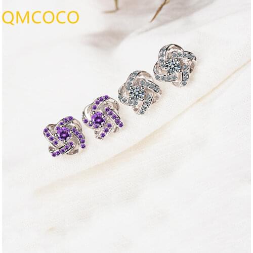 QMCOCO Korean Style Simple Fashion Temperament 925 Silver Wedding Earrings For Women Elegant Luxury Zircon Earring Jewelry