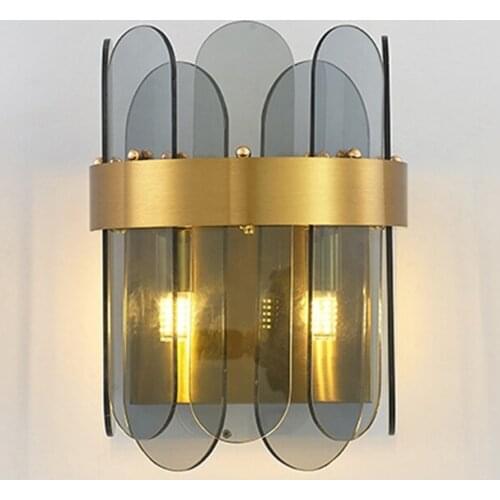 Postmodern Luxury Glass Wall Lamp American Smoke Grey Led Wall Light Creative Living Room Corridor Bedroom Bedside Wall Lamp