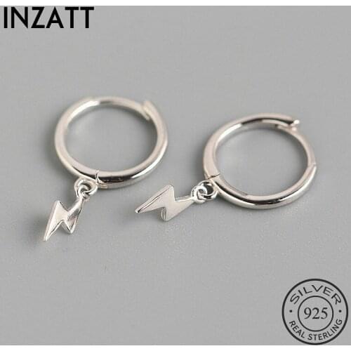 INZATT Real 925 Sterling Silver Lightning Round Hoop Earrings For Fashion Women Hiphop Fine Jewelry 18k Gold Jewelry Accessories