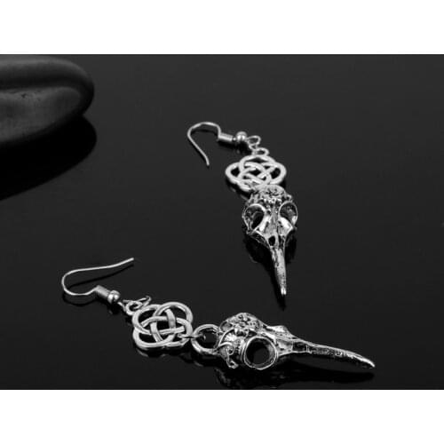 MQCHUN Nordic Viking Compass Rune Skull Skeleton Beak Dangle Earrings With Scottish Irish Knot Drop Earring Vintage Goth Jewelry