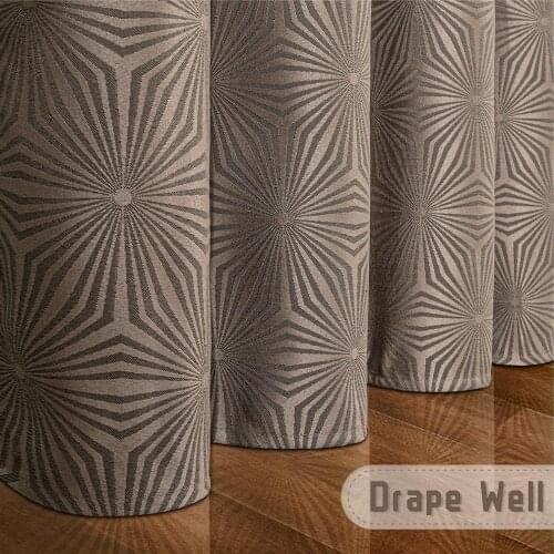 Coffee Jacquard Geometric Curtain for Bedroom Living Kitchen Window Luxury Modern Decoration Blackout Curtains Brown Custom