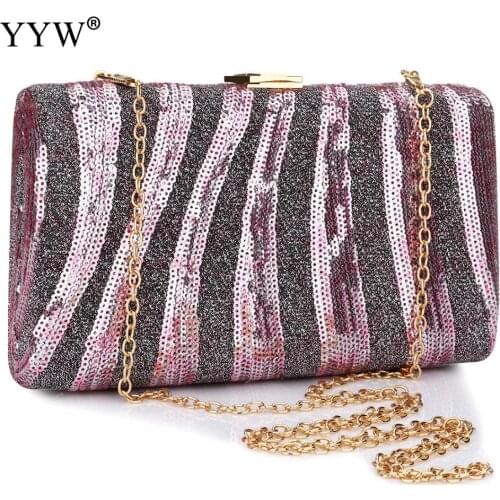 Women Evening Party Handbag And Purse Elegant Wedding Bride Clutch Bag Sequin Designer Zebra Striped Clutches Wedding Box Bags