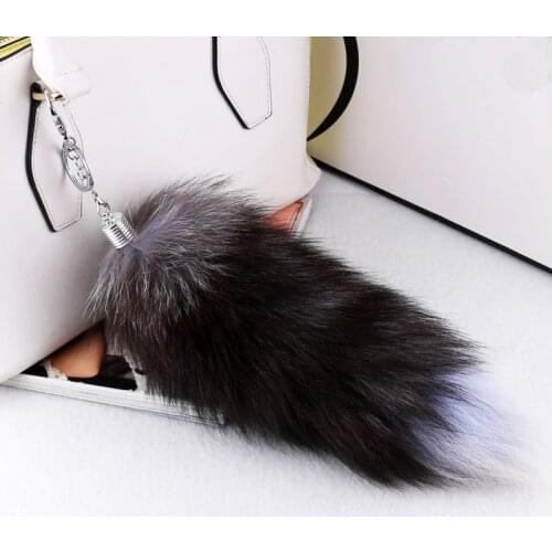 Black Brown Women Bag Charm Fox Tail Pendant Key Chain Fluffy Handbag Trinket Key Ring Holder Pompoms Charming Girls Bag Strap