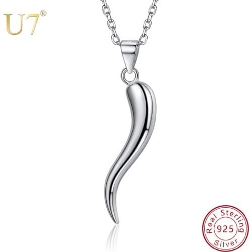 U7 925 Sterling Silver Italian Horn Necklace Good Luck Friendship And Dreams Pendant For Women Valentines Day Jewelry SC265