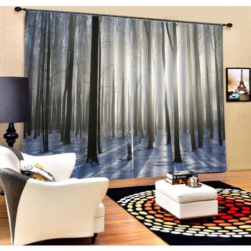 Winter snow curtains 3D Curtain Luxury Blackout Window Curtain Living Room forest curtains