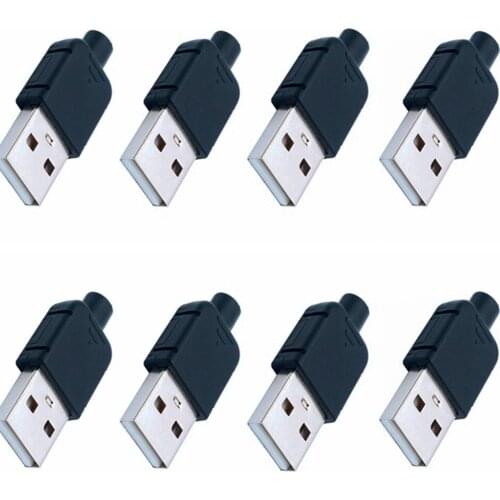 10 Sets DIY USB 2.0 Connector Plug A Type Male 4 Pin Assembly Adapter Socket Solder Type Black Plastic Shell For Data Connection