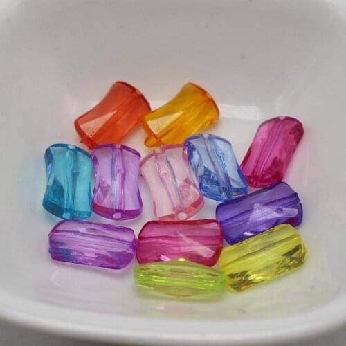 100 Mixed Colour Transparent Acrylic Flat Square Tube Spacer Beads 14X9mm