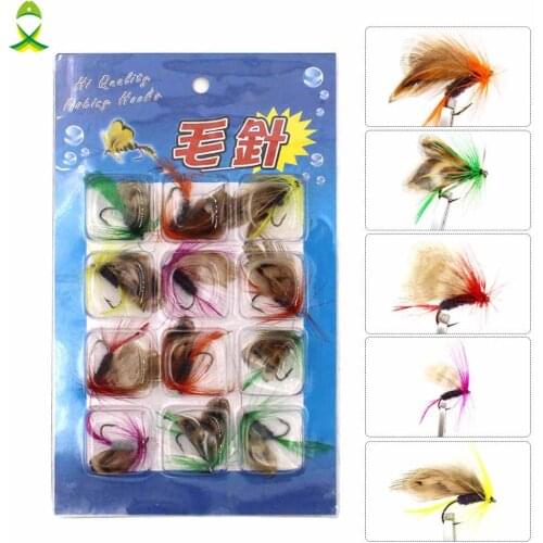 12pcs/set colorful Butterfly dry Fly hook insect bait fishing hooks with feather fly fishing lure Fishhooks pesca