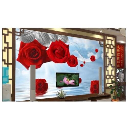 3d wallpaper 3d tv wall paper 3 d TV 3 d home Indoor rose reflection TV setting wall picture wallpaper