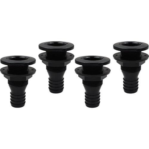4pcs 1'' Black Plastic Marine Yacht Bilge Pump Thru-Hull Fittings for Boat