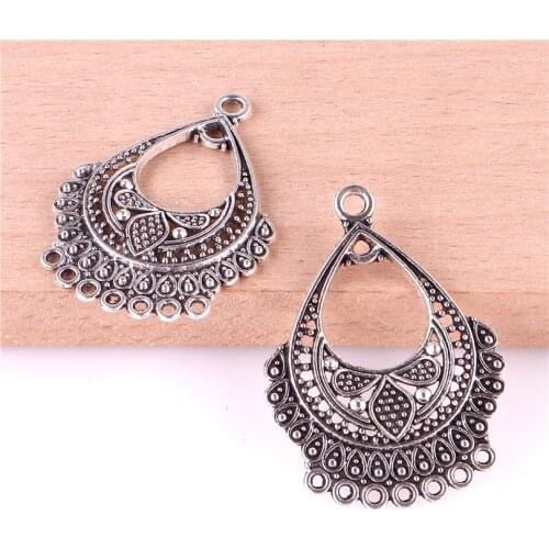 5pcs 26*36mm Vintage Metal Filigree Flower Charms Pendant Jewelry DIY Components Findings 23328