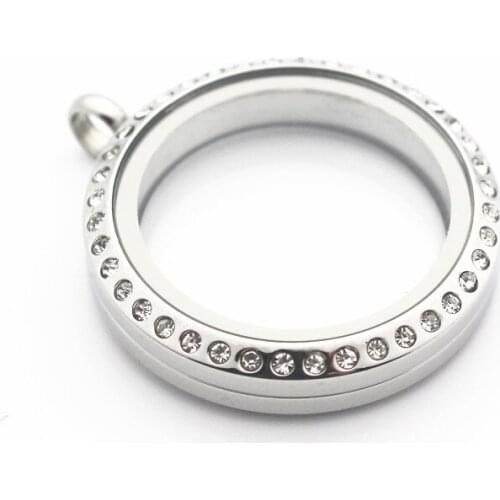 5pcs/lot 30mm 316L Stainless Steel Silver Living Glass Rhinestone Floating Locket Screw Open Locket Pendant Necklace Jewelry