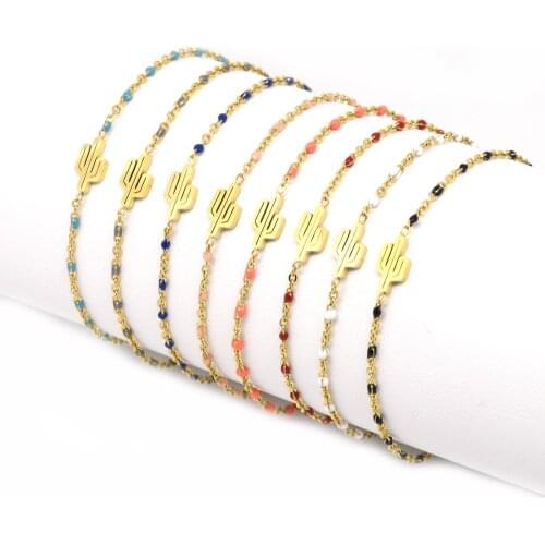 5PCS/ Lot Gold Strong Cactus Multi-Color Beads Charms Dainty Adjustable Crystal Link Bracelets For Women Gift Dainty jewerly