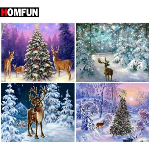 HOMFUN Full Square/Round Drill 5D DIY Diamond Painting "Animal deer landscape map" Embroidery Cross Stitch 5D Home Decor Gift