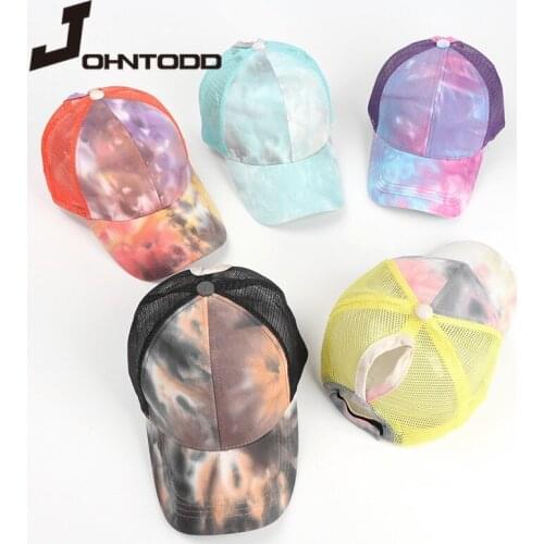 2021 Fashion Summer Women Tie-dye Baseball Caps Ponytail Mesh Breathable Caps Female Outdoor Snapback Hip Hop Hats Adjustable