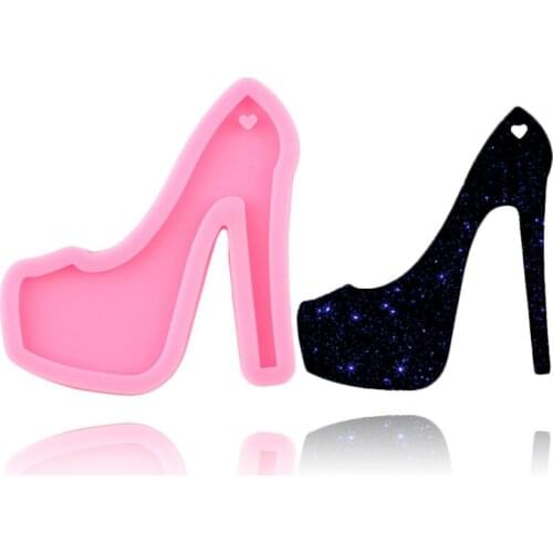 Shiny High Heels Silicone Mold Shoes Keychain Epoxy Resin Molds Necklace Jewelry Making Moulds DIY Chocolate Candy Fondant Mould