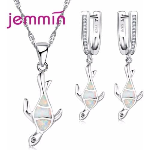 Turtle Design Jewelry Set High-Grade Shiny Opal Necklace Earrings Sets for Women Christmas Present