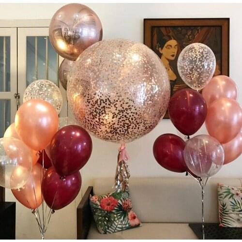 Wine Red Rose Gold Latex Balloons Wedding Party Decoration Champagne Gold Confetti Balloons Birthday Ballon Party Decor
