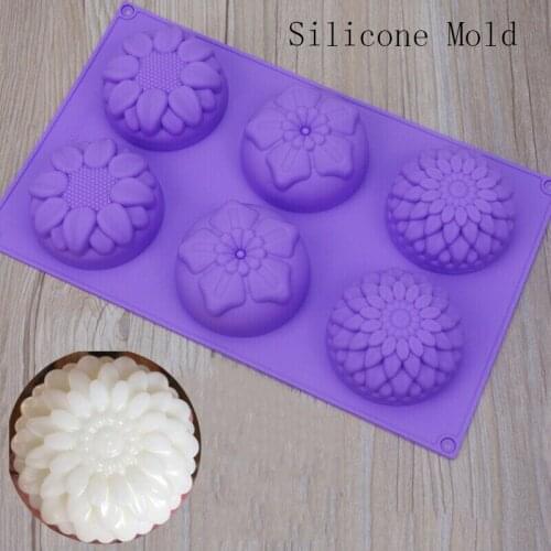 Flower-Shaped Hot Sale Silicone Soap Mold Flower Pattern Rectangular Handmade Soap Making DIY Mould 6-Hole