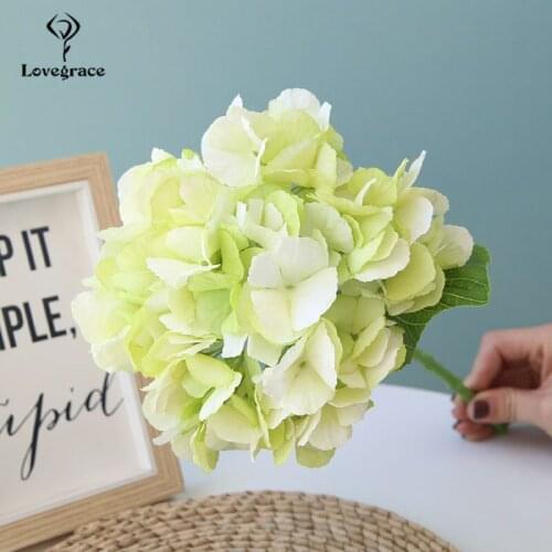 Lovegrace Hydrangea Flower Single Branch Fake Hydrangea Artificial Silk Flower DIY Bridal Bouquet Wedding Flowers Home Decor