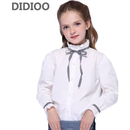 Baby Kids Shirts For Girls Clothes Cotton Bow White Blouses Girls School Uniforms Brand Teenage Children Tops Toddlers Blouses