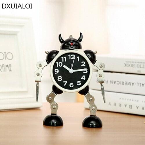 DXUIALOI Creative Cartoon Mute Student Childrens Clock Boy Bedroom Robot Alarm Clock Metal Crafts Birthday Gift Home Decoration