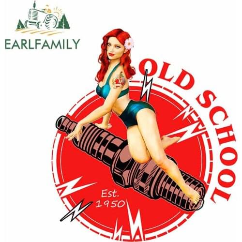 EARLFAMILY 13cm x 11.3cm For Old School Pin Up Girl Funny Car Stickers Cartoon Decal Car Accessories Fashion Suitable for VAN RV