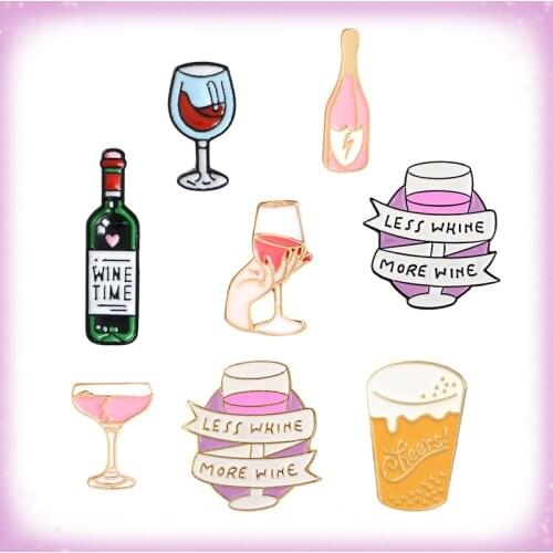 Red Wine Bottle Cup Wine Time Mini Beer Cocktail Wine glass Brooches Enamel Pins Badge Collection Gifts For Women Men Party Time