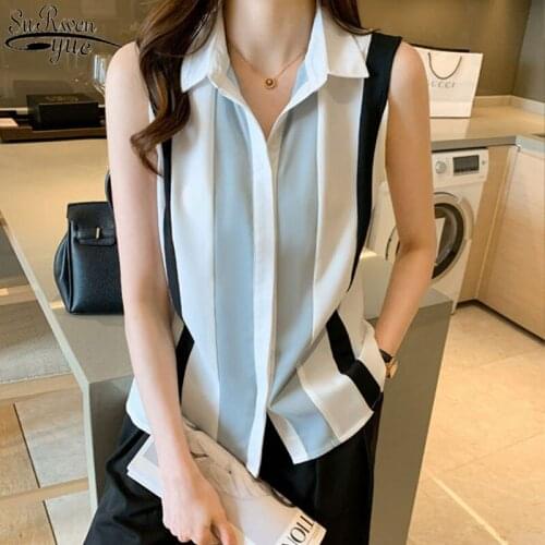 Cardigan 2021 New Summer Vest Shirt Women Sleeveless Chiffon Shirt Fashion Striped Shirts Lady Tops Blusas Casaul Clothes 13923