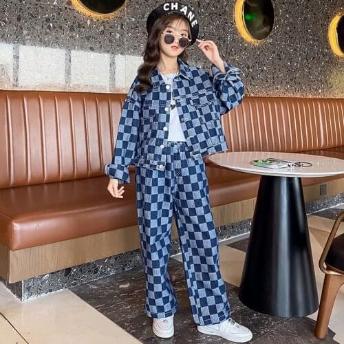 Teenage Girls Clothing Autumn Jacket Pants Plaid 2pcs Sets for Girls Clothes School Kids Suit Outfits Tracksuit 6 8 10 12 14Yrs