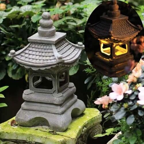Japanese Style Ourdoor Creative Resin Tower Solar Palace Lamp Courtyard Garden Landscape Light Charge Under The Sun Glow In Dark
