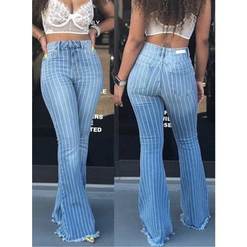 2021 Summer Fashion Women Flare Jeans Ripped Denim Pants New Womens Vintage Slim High Waisted Casual Streetwear Wide Leg Pants