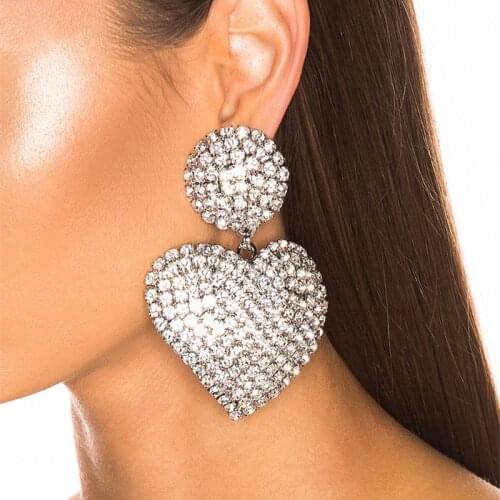 Fashion Women Lovely Shiny Rhinestone Heart Pendant Dangle Earrings Jewelry Party Show Girls' Statement Earrings Accessory