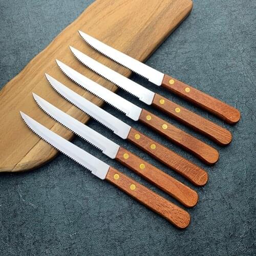 6pcs stainless steel steak knife with wood handle Table Knives Set Restaurant Cutlery Dinnerware Set