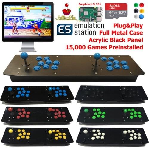 Two Players TableTop Arcade Retro Game Console Raspberry Pi 3B Acrylic Panel Metal Case 64G